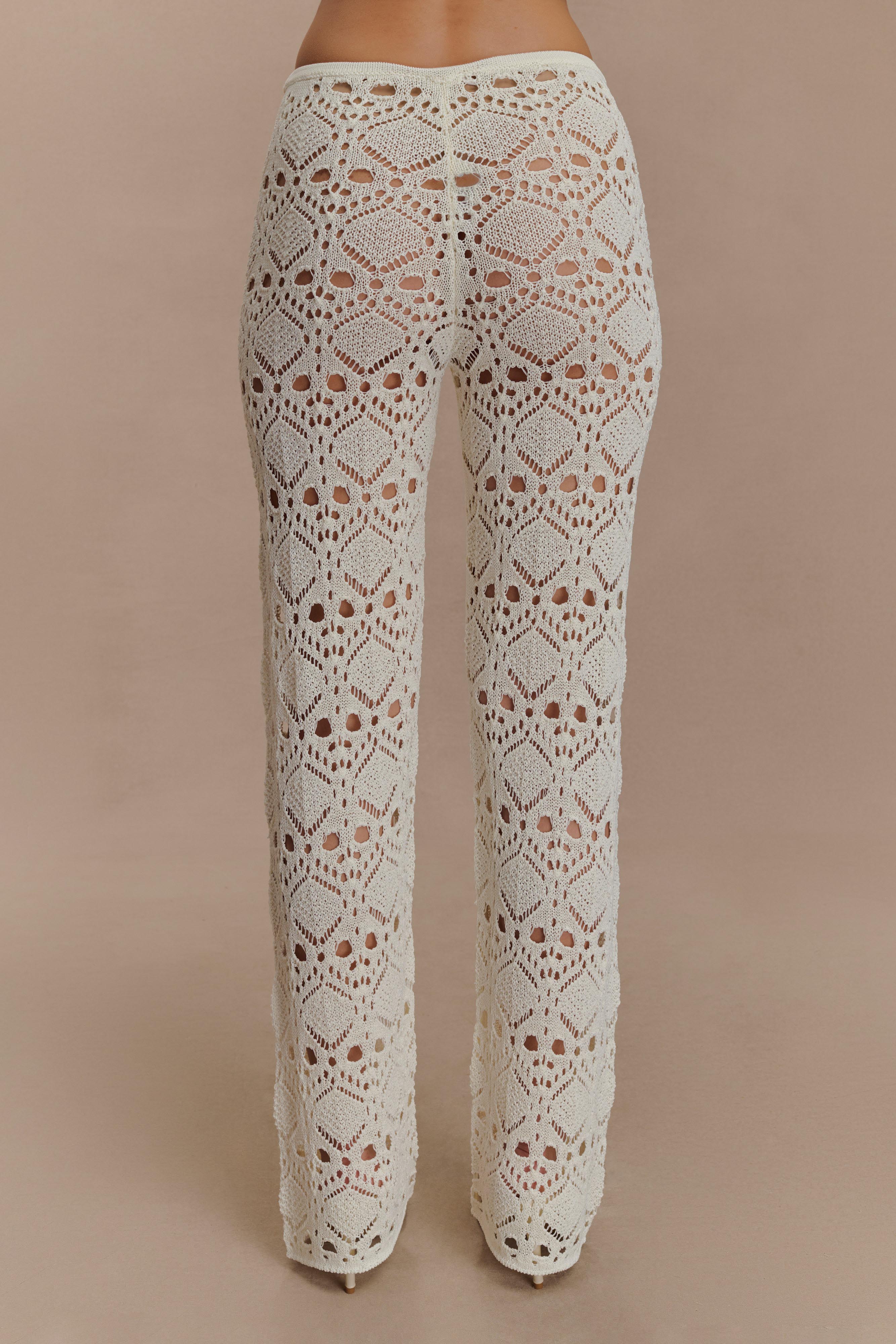 Trena Crochet Knit Pants - Ivory