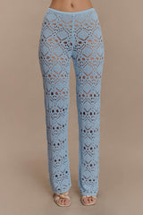 Trena Crochet Knit Pants - Sky Blue