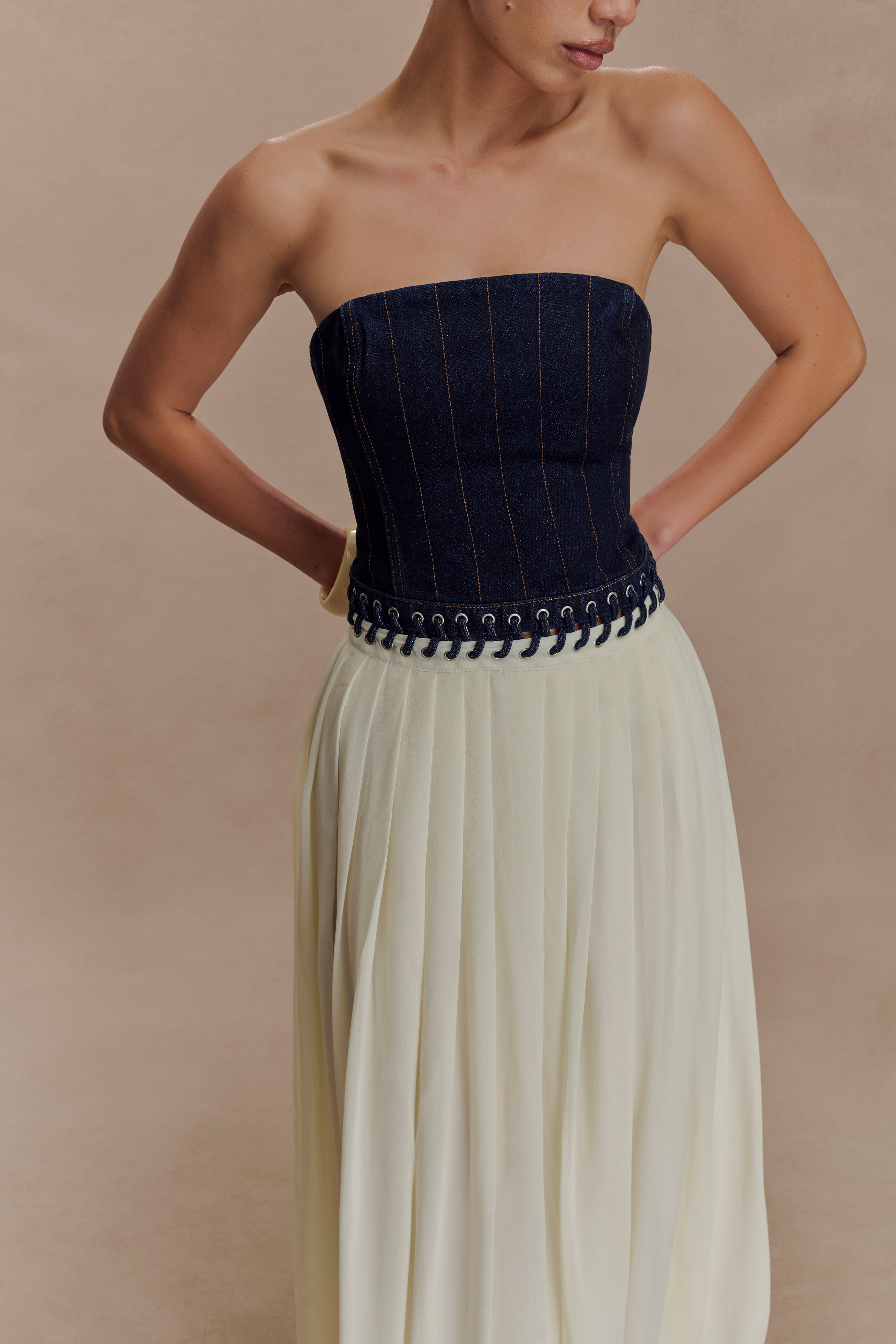 Suella Chiffon Denim Maxi Dress - Indigo Blue