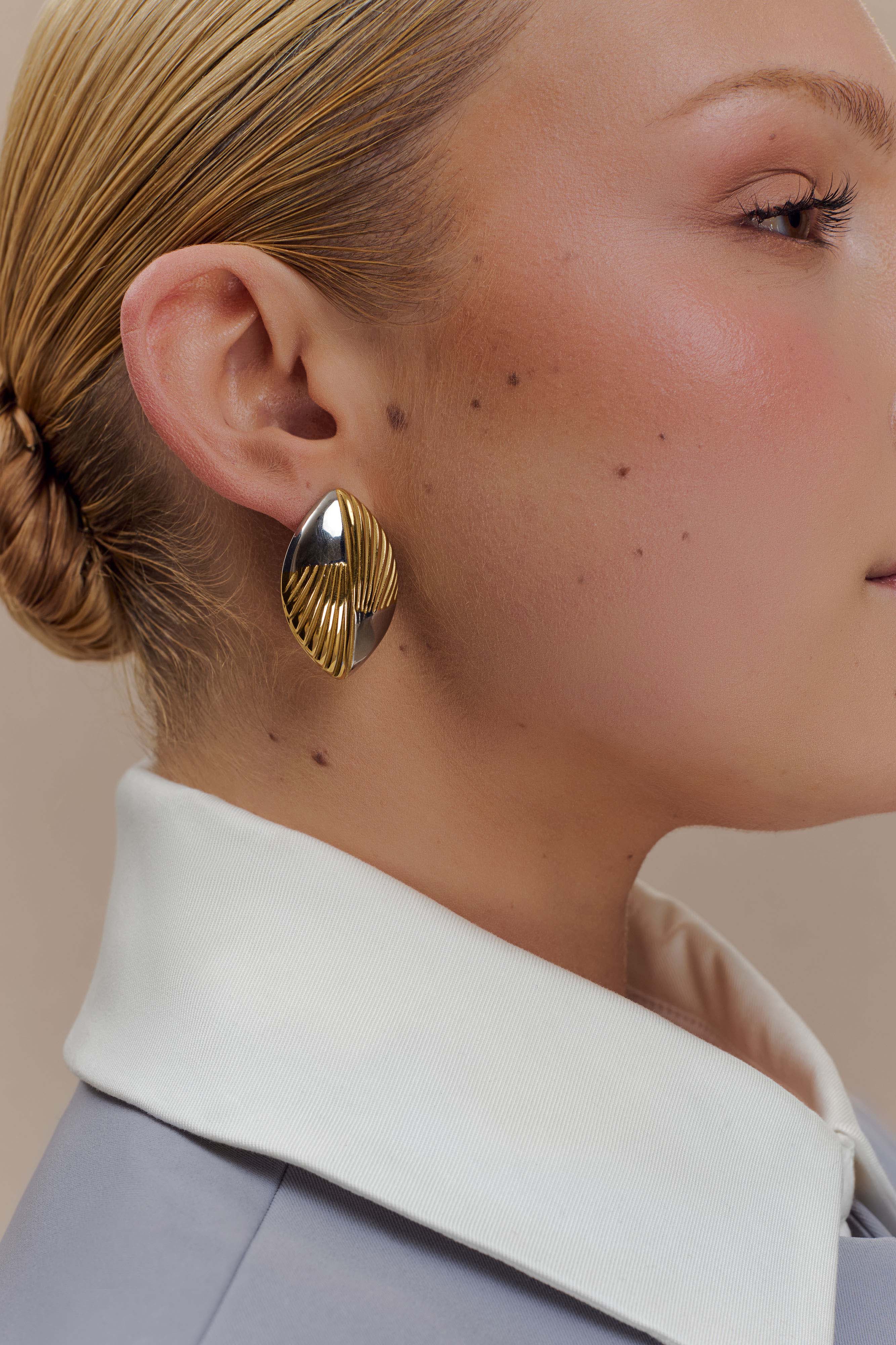 Felicity Mixed Metal Oval Earrings - Gold