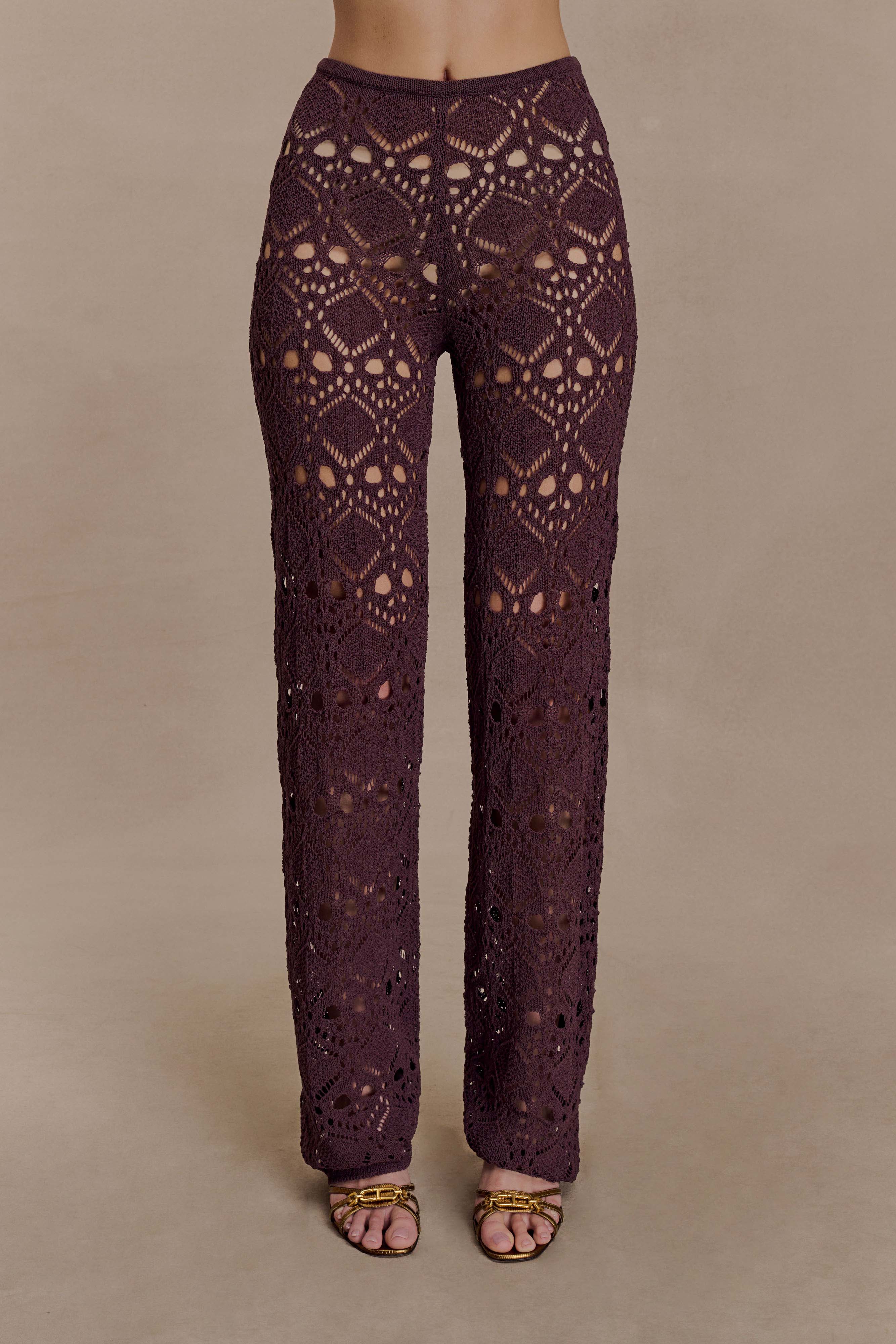 Trena Crochet Knit Pants - Chocolate