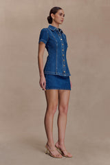 Ellie Denim Short Sleeve Top - Dark Blue