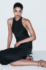 Rinna Satin Halter Maxi Dress - Black