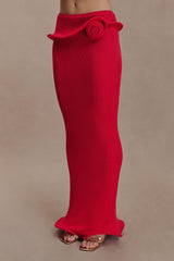 Samira Knit Wired Maxi Skirt - Red