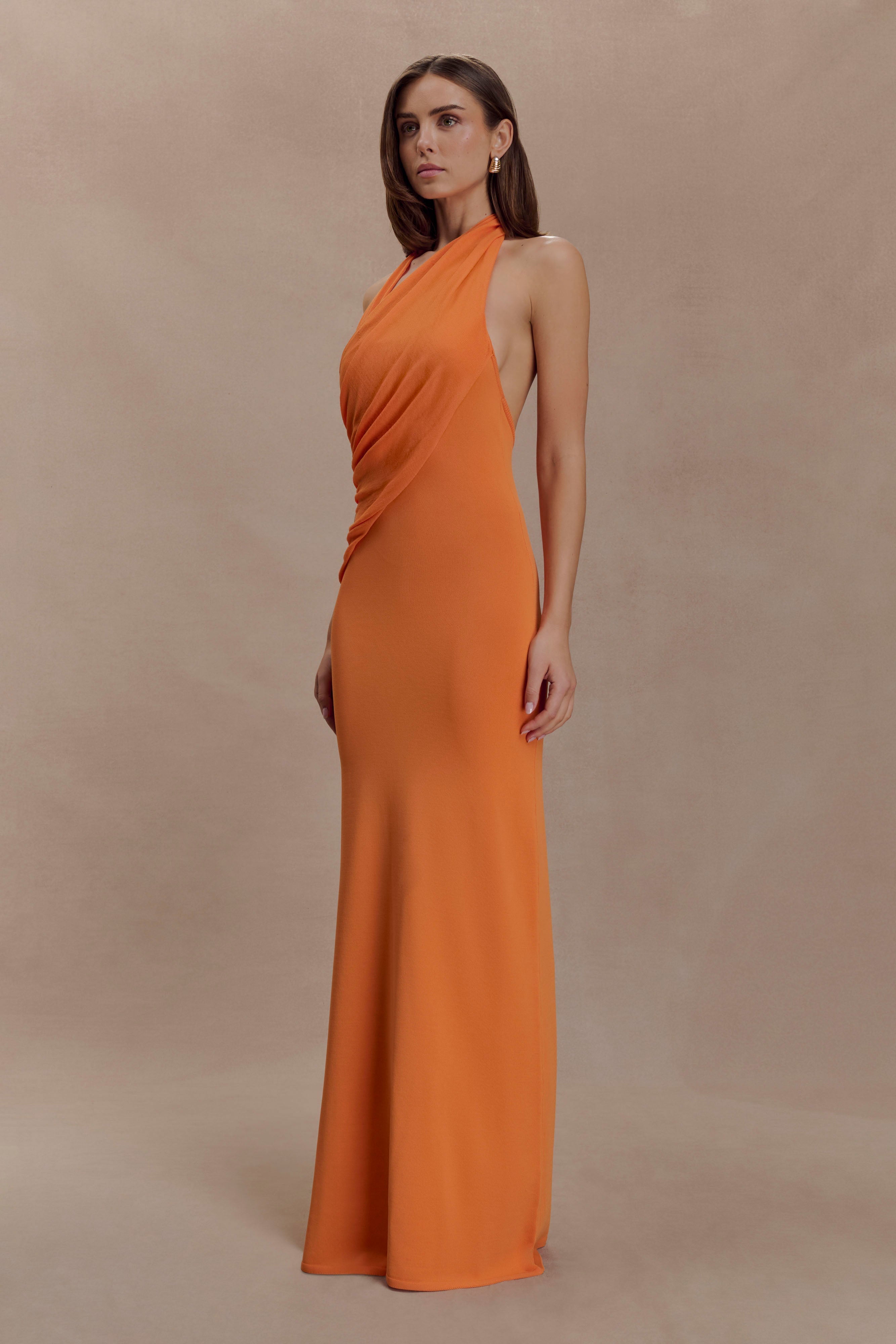 Elma Halter Knit Maxi Dress - Orange
