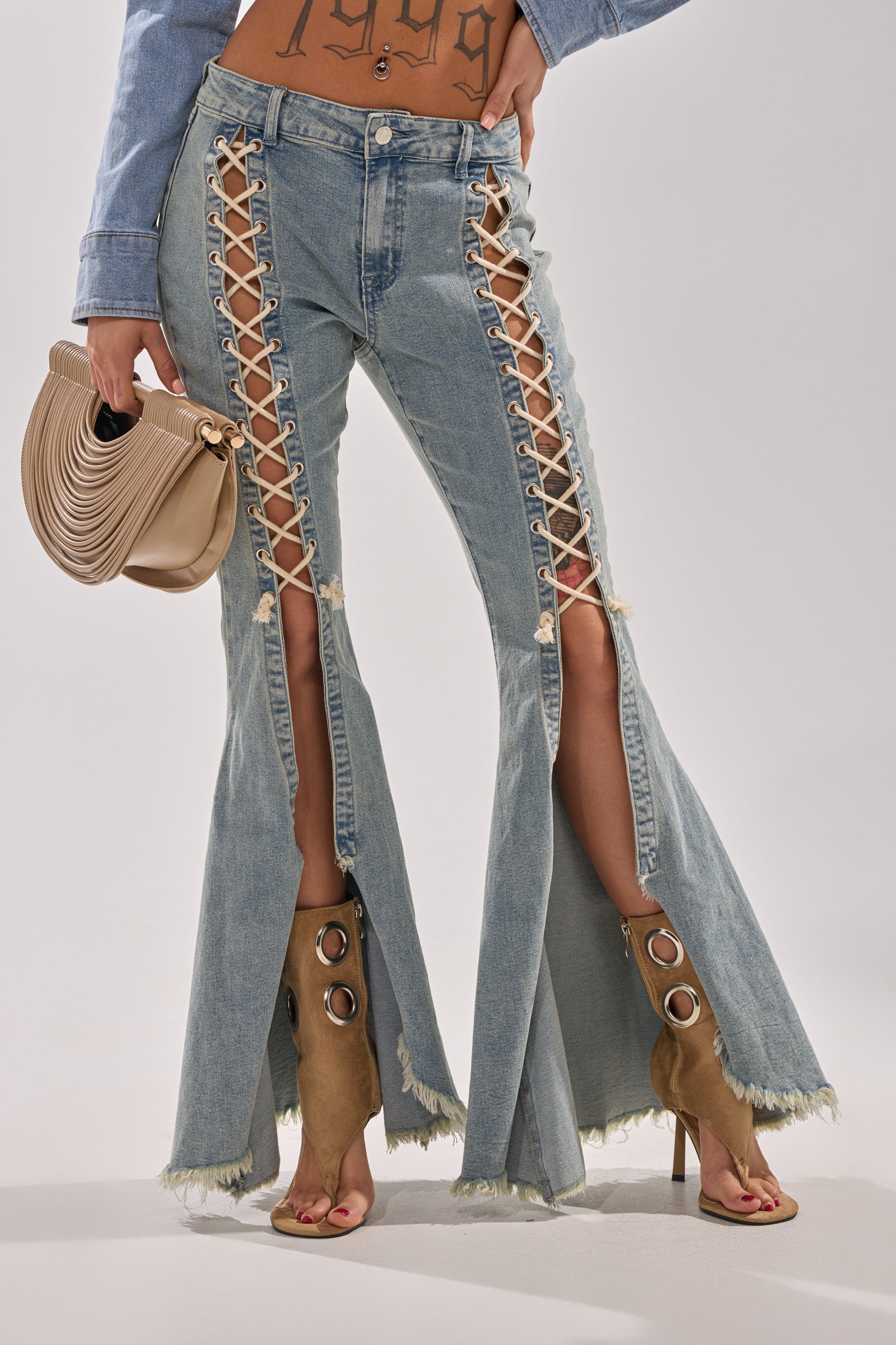CRAZY ENOUGH LACE UP FLARE DENIM