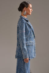NEVER COME DOWN RHINESTONE DENIM BLAZER