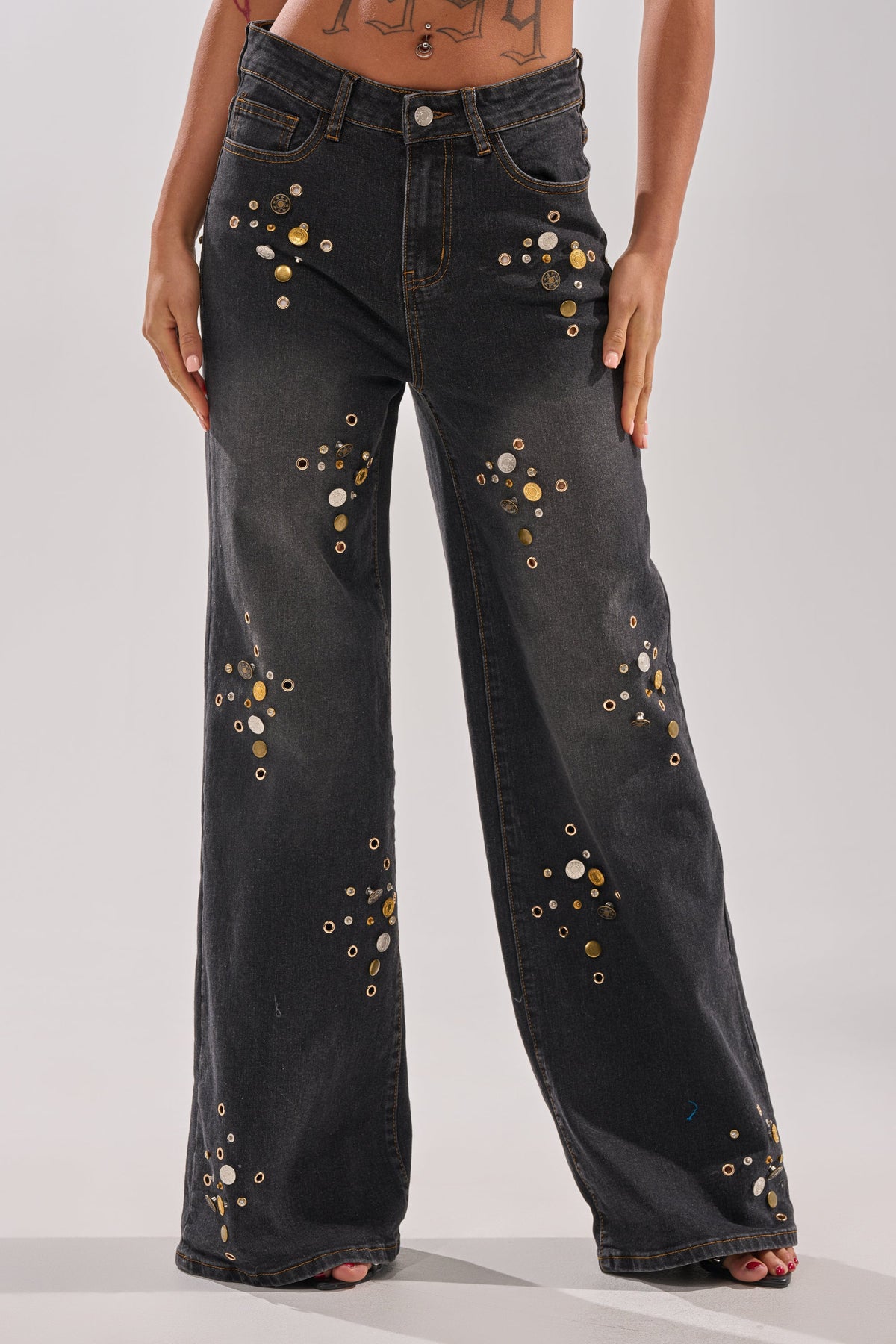 SPACE AND TIME STUDDED DENIM