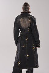SPACE AND TIME STUDDED DENIM TRENCH