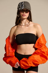 TAKE IT EASY CROPPED BOMBER IN ORANGE