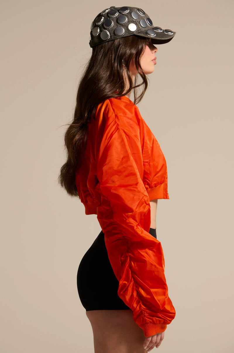 TAKE IT EASY CROPPED BOMBER IN ORANGE