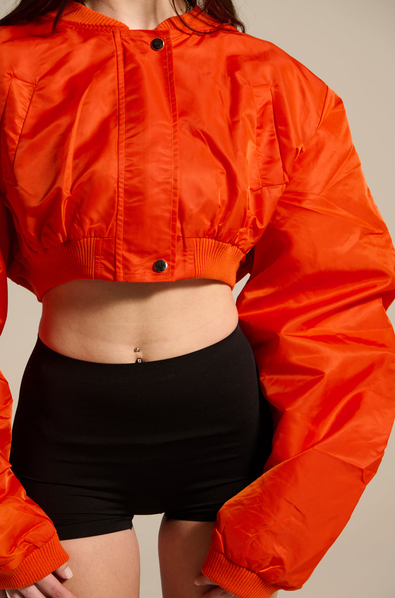 TAKE IT EASY CROPPED BOMBER IN ORANGE