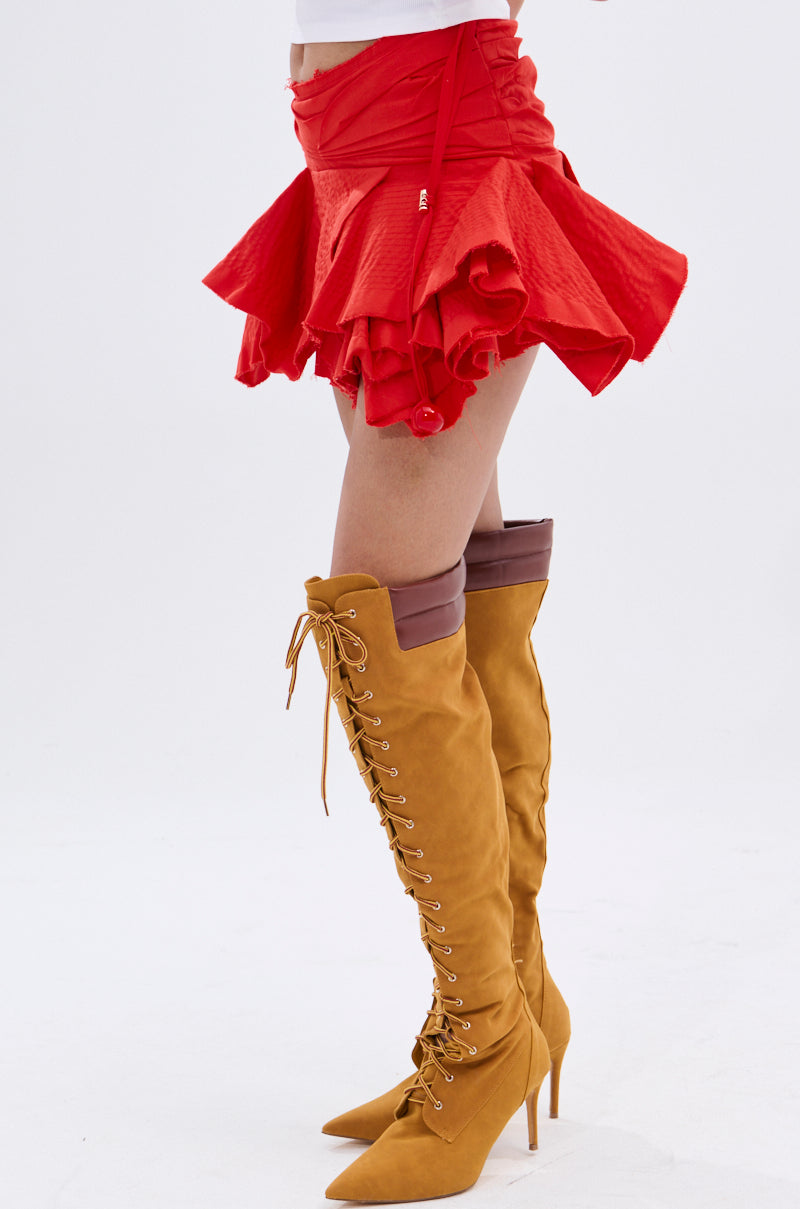 JANEY MICRO MINI RUFFLE SKIRT IN RED