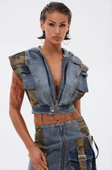 DOWN AND DIRTY DENIM HOODED VEST