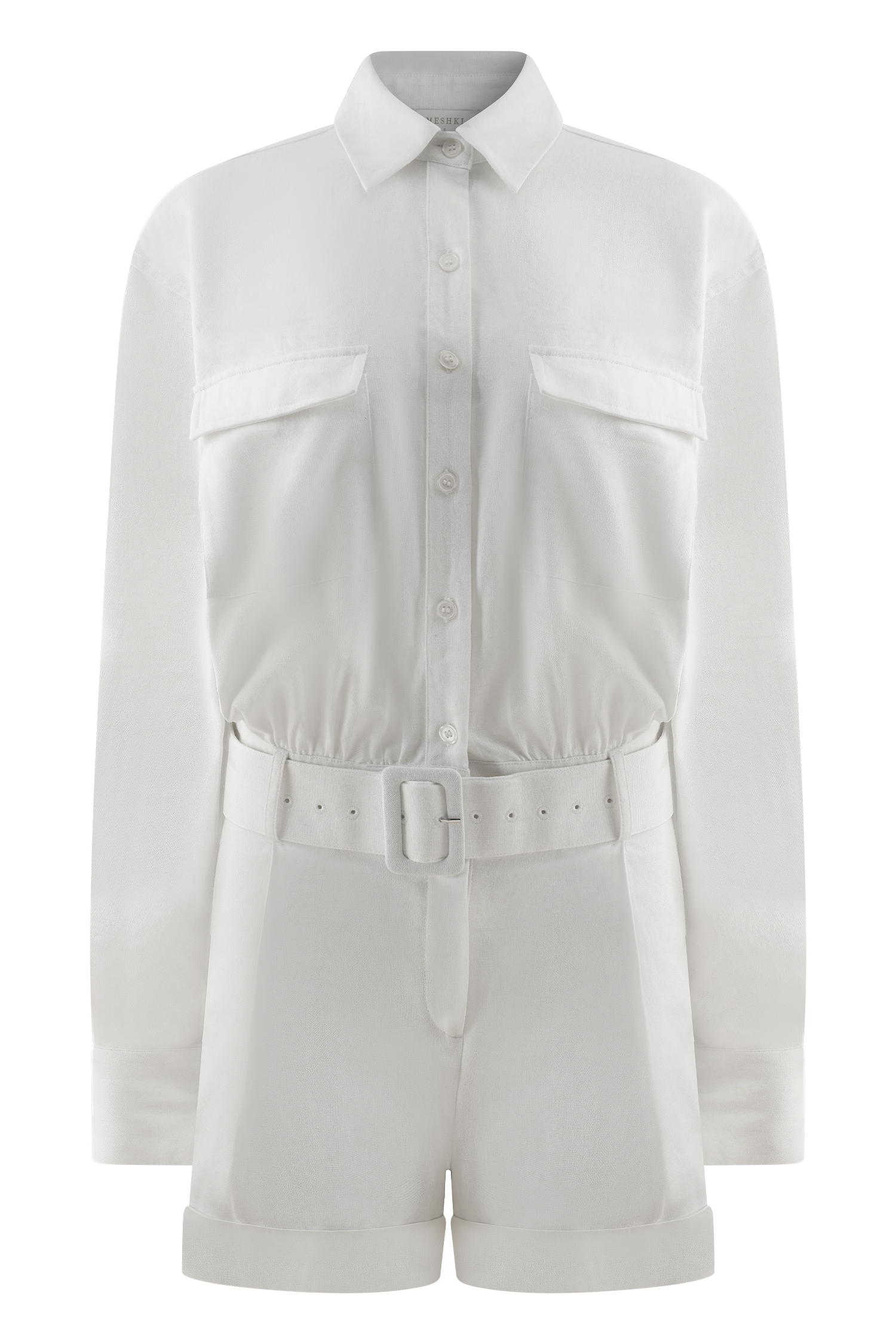Adia Linen Belted Playsuit - White
