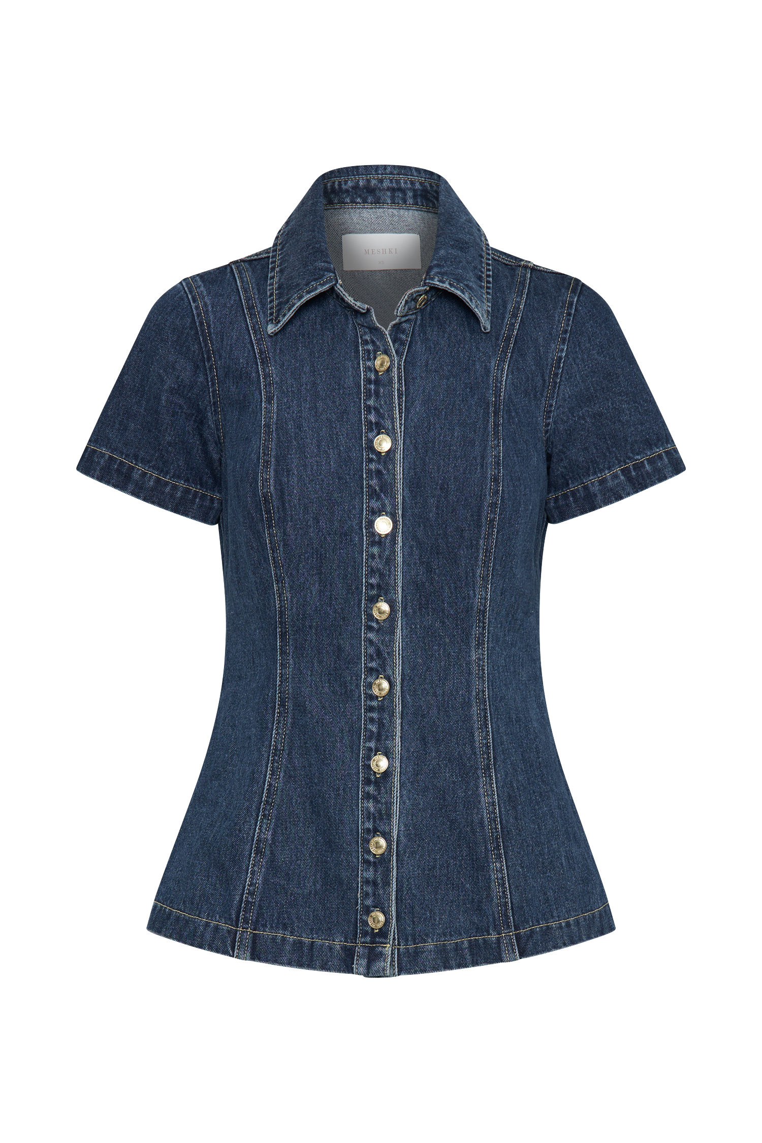 Ellie Denim Short Sleeve Top - Dark Blue