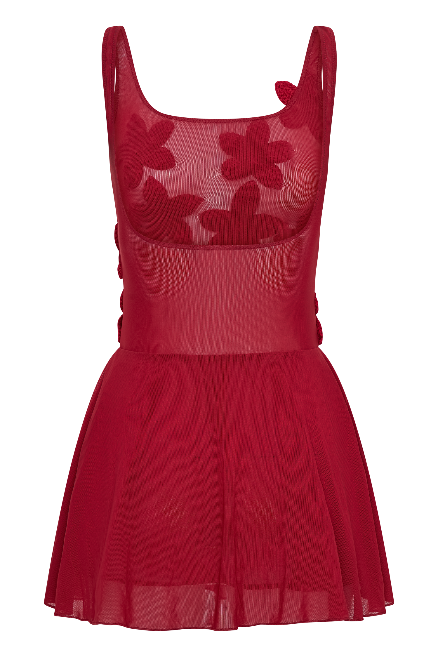 Melanie Mesh Mini Dress With Flowers - Ruby