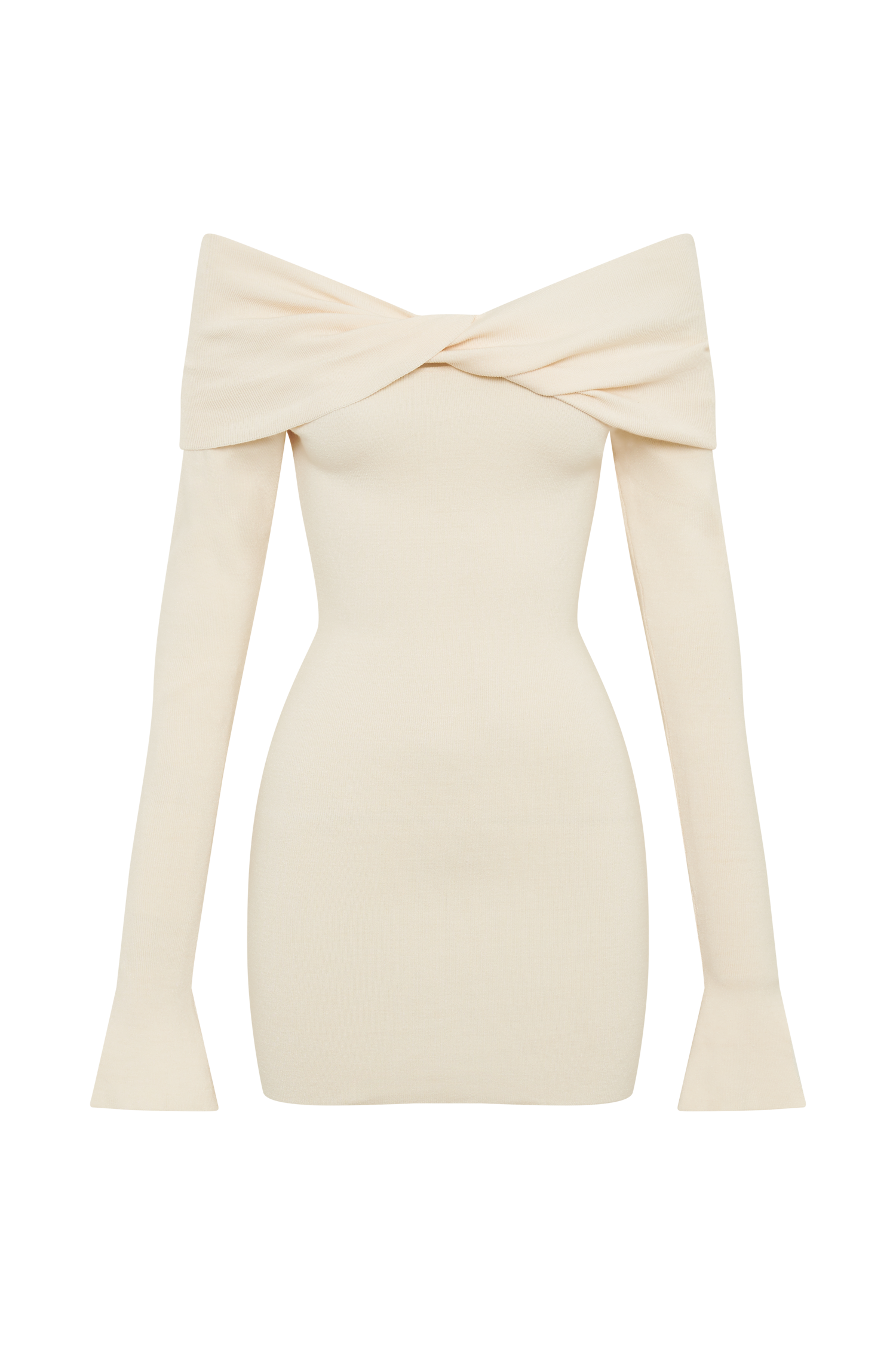 Clover Off Shoulder Knit Mini Dress - Cream