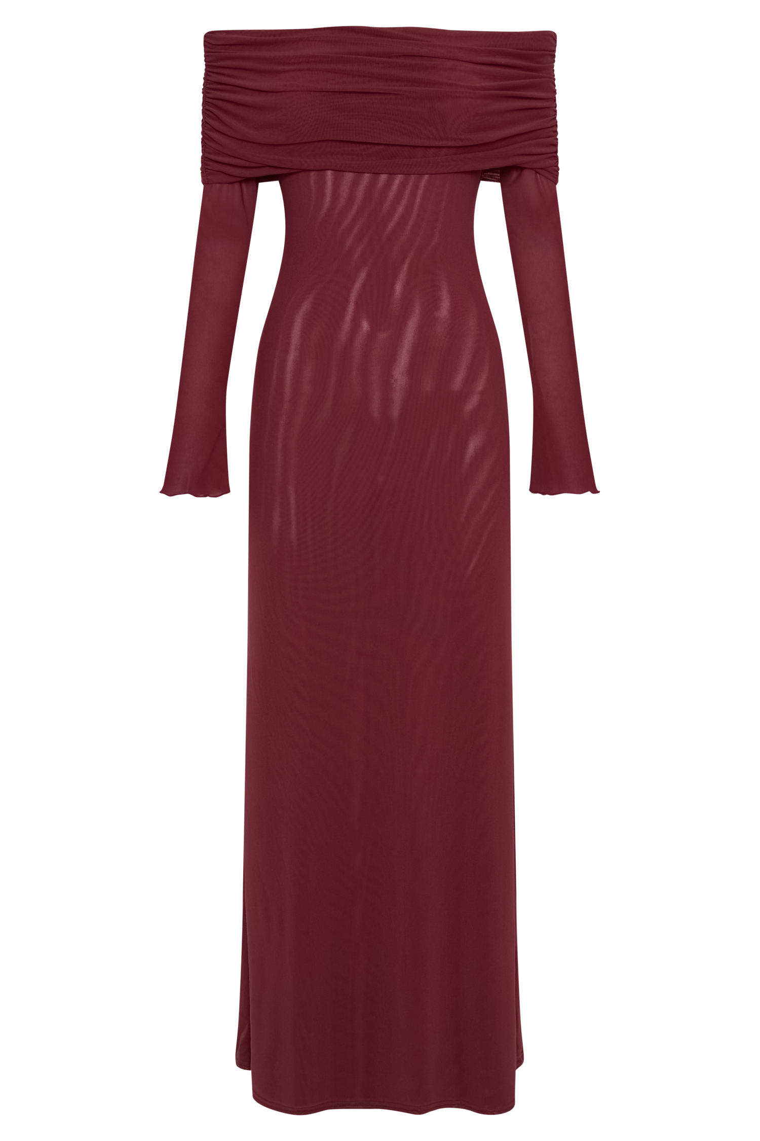 Josie Off Shoulder Mesh Maxi Dress - Wine
