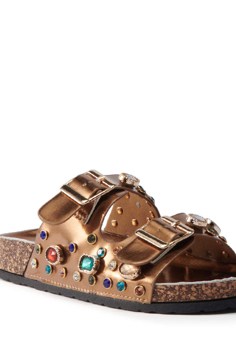 AKIRA BAYLEAVES BRONZE SLIP ON FLAT SANDAL