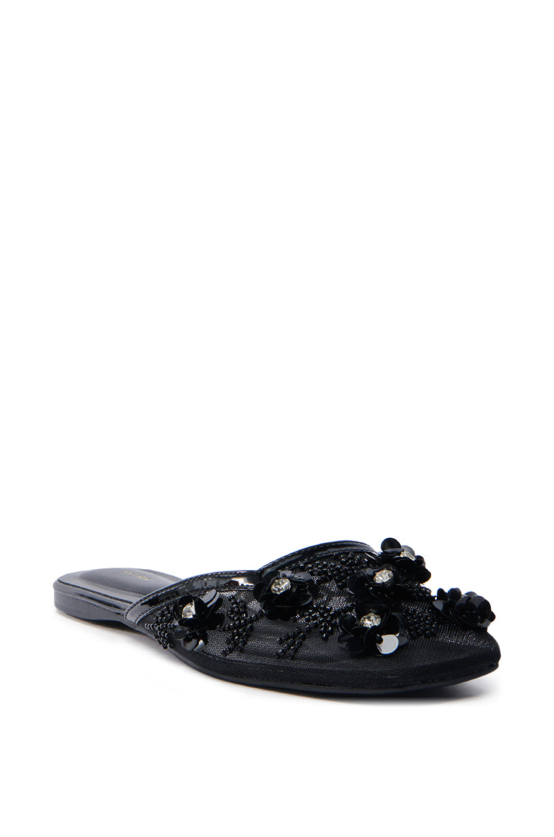 AKIRA CHERINA BLACK FLAT WITH EMBELLISHMENT
