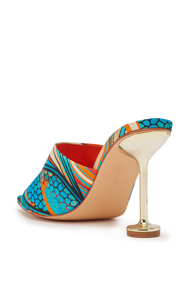 AKIRA DOMNINA BLUE MULTI STILETTO PRINT SANDAL