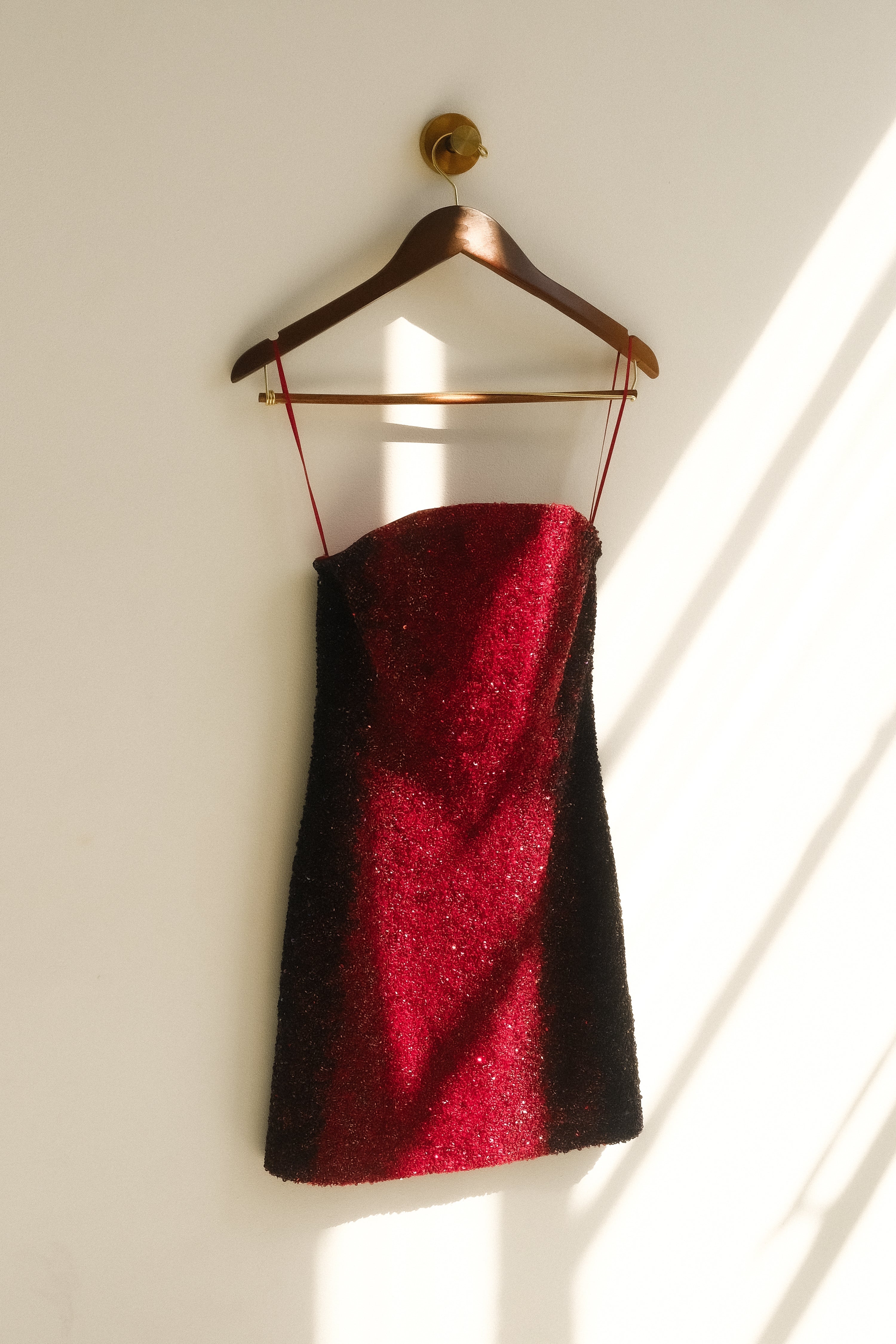 Zander Hand Beaded Strapless Mini Dress - Red Ombre