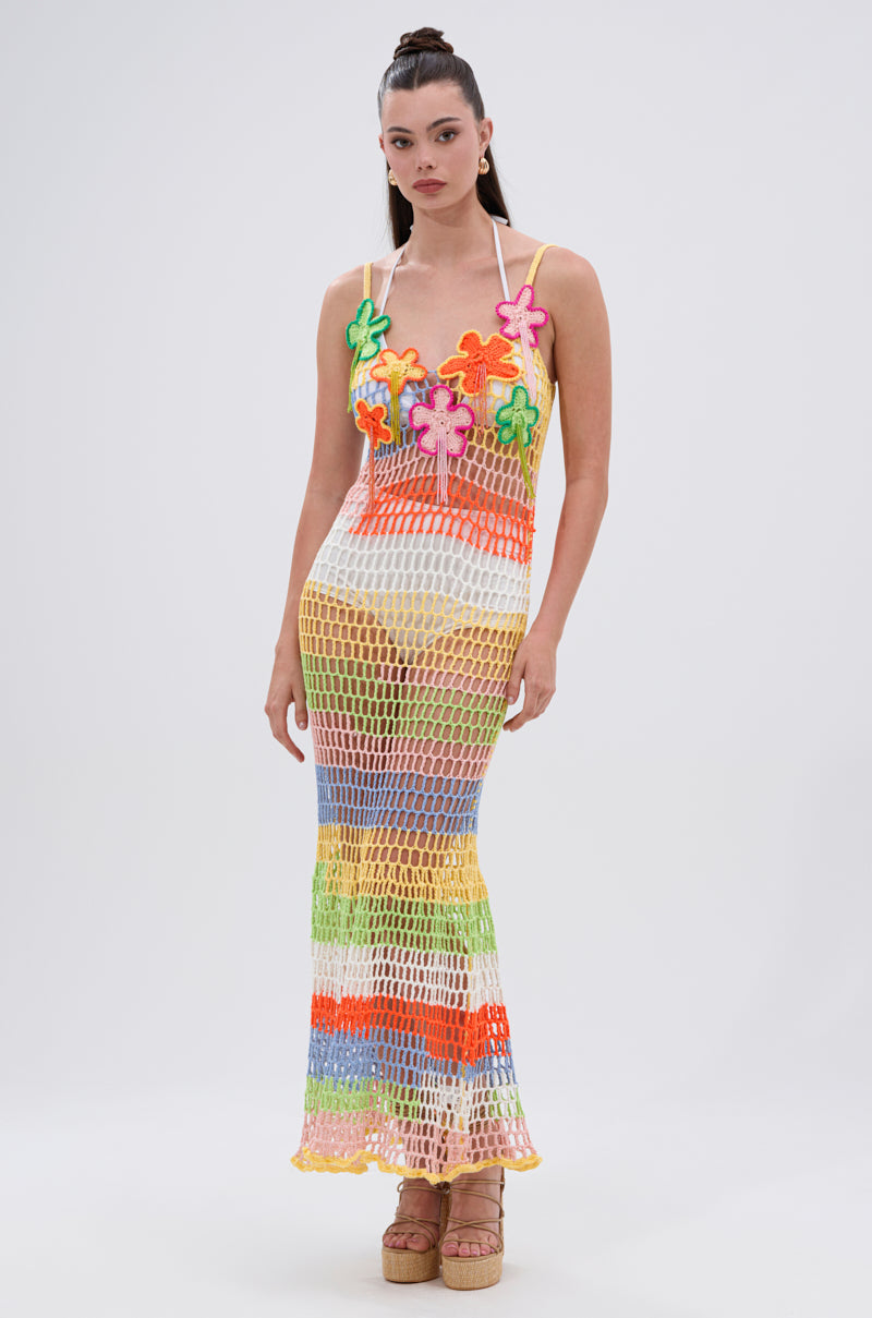 BEACHIN IT CROCHET BEADED MAXI DRESS