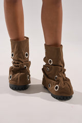 AKIRA GOLD FABLE BROWN GROMMET EMBELLISHED FLAT BOOTIE