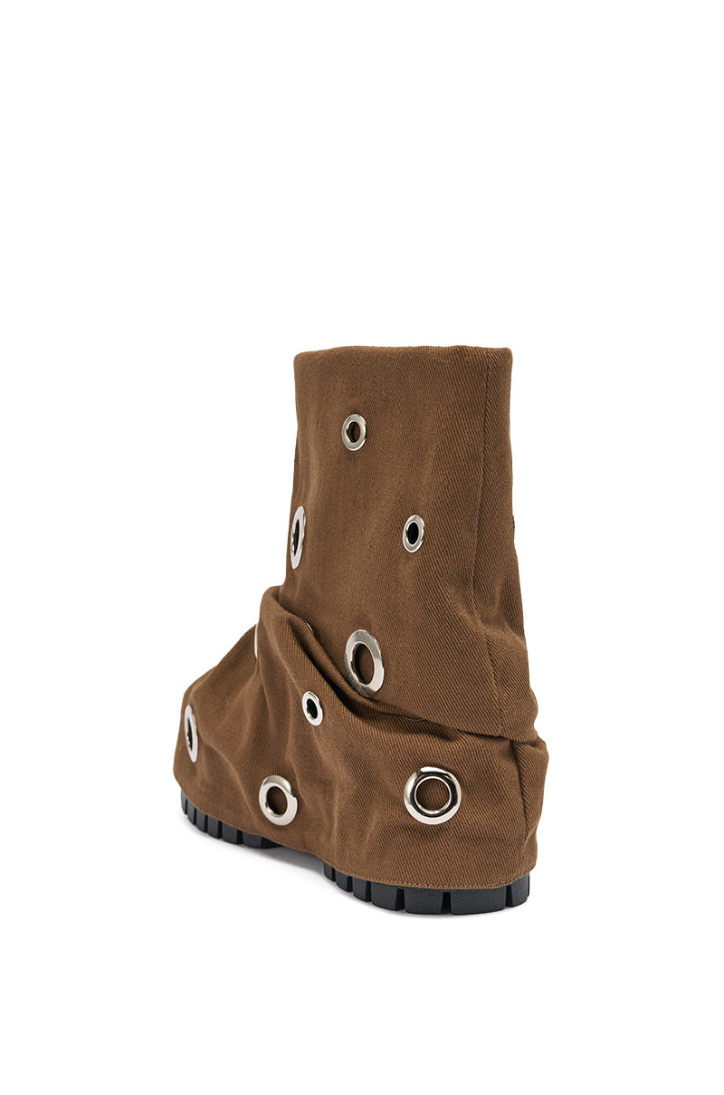 AKIRA GOLD FABLE BROWN GROMMET EMBELLISHED FLAT BOOTIE