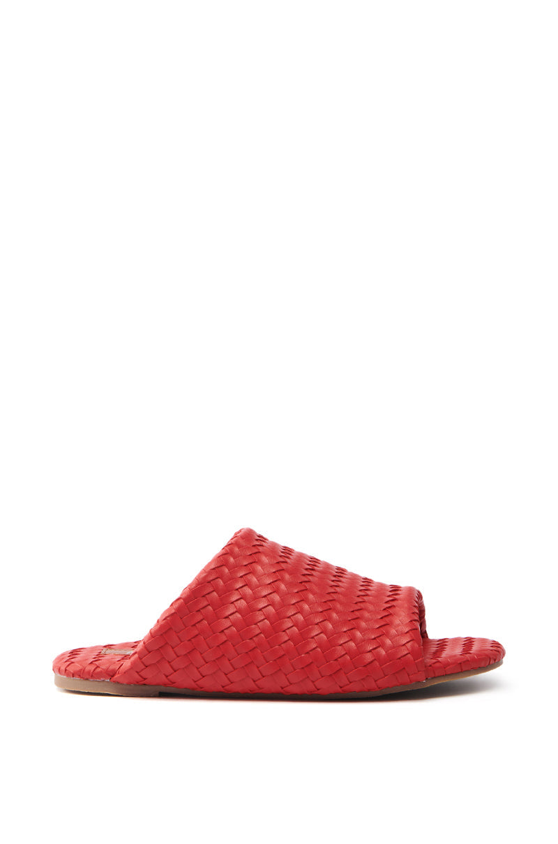 AKIRA GAIA RED BRAIDED FLAT SLIP ON SANDAL