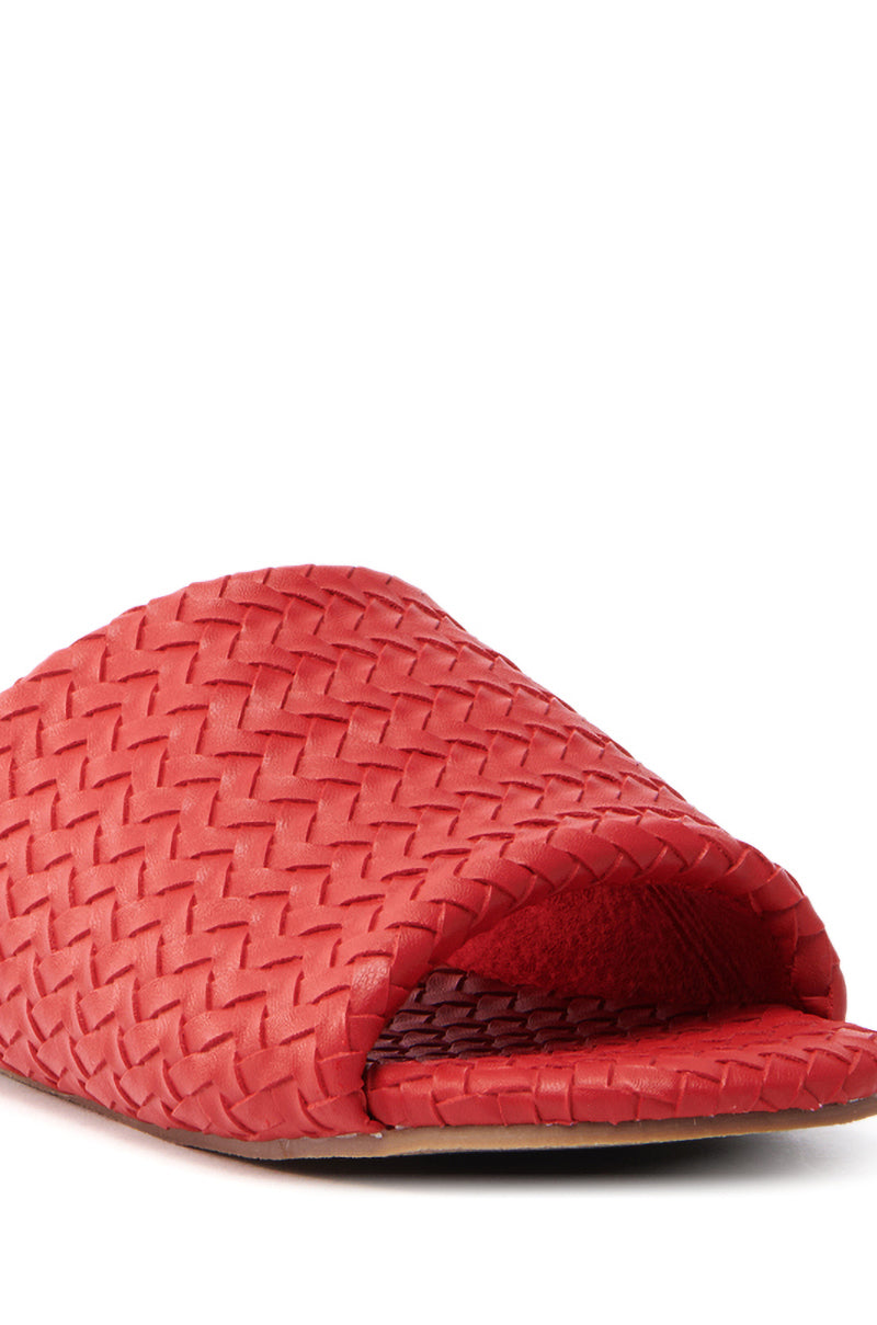 AKIRA GAIA RED BRAIDED FLAT SLIP ON SANDAL
