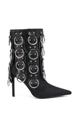 AKIRA GOLD GERANIUM BLACK PIERCING STILETTO BOOTIE