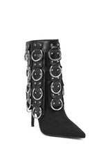 AKIRA GOLD GERANIUM BLACK PIERCING STILETTO BOOTIE