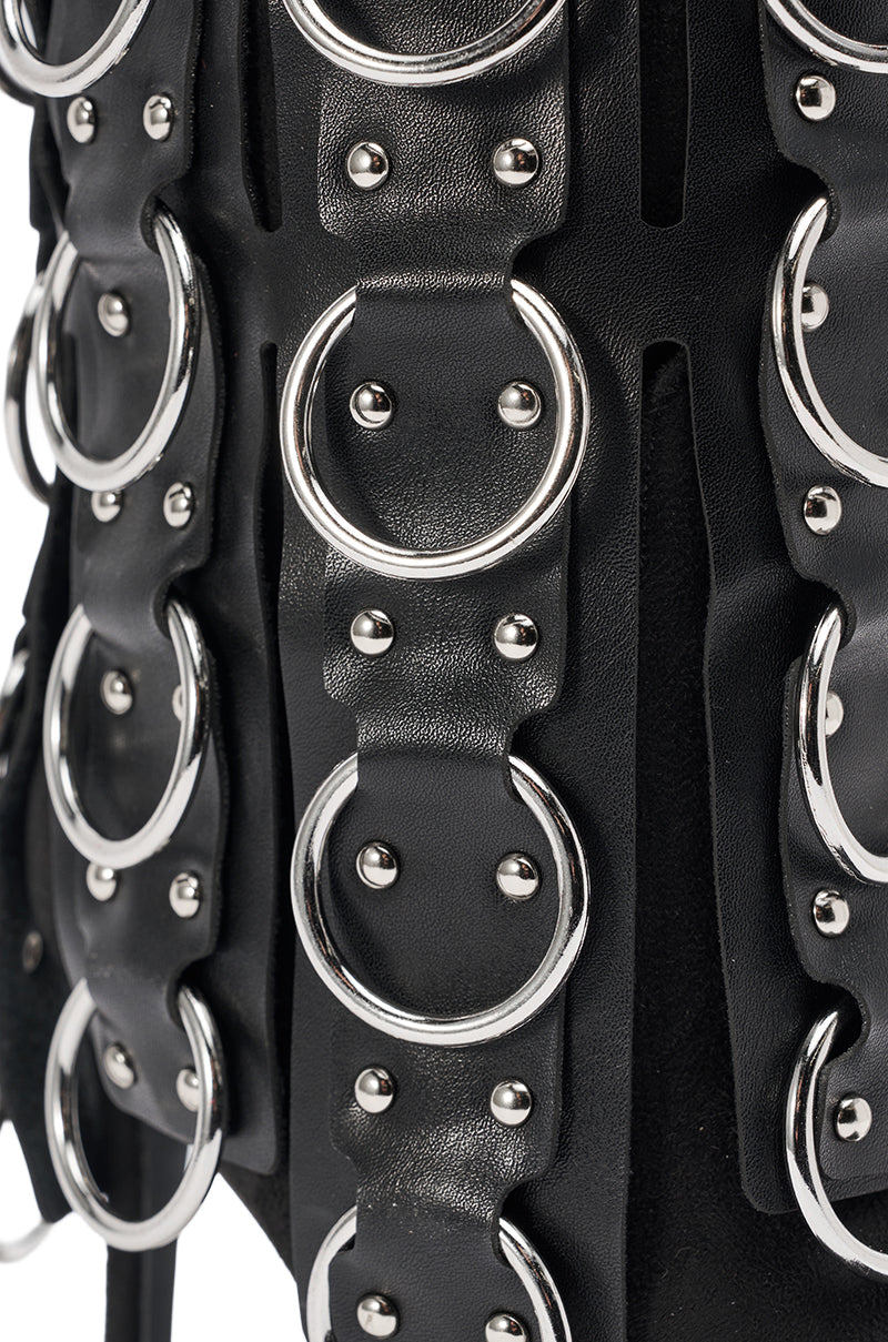 AKIRA GOLD GERANIUM BLACK PIERCING STILETTO BOOTIE