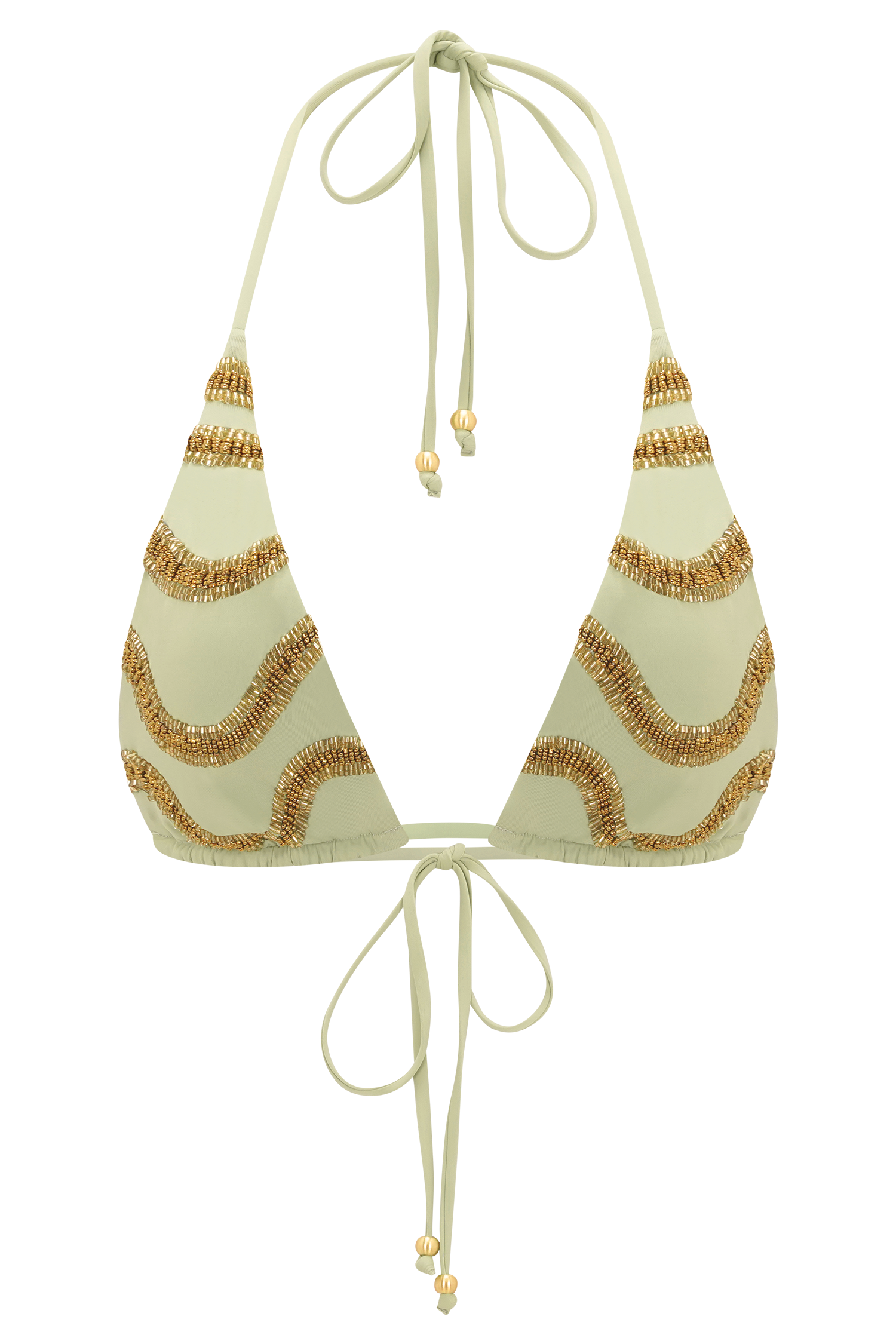 Robyn Beaded Triangle Bikini Top - Sage