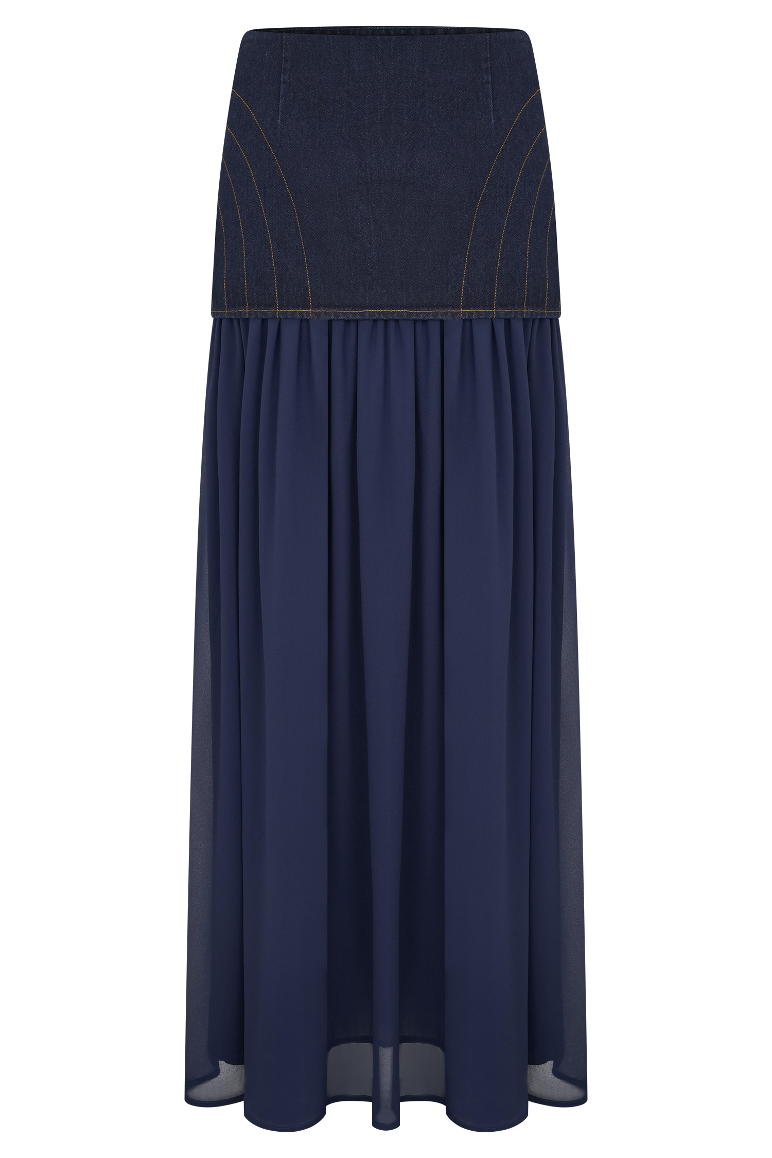 Tully Chiffon Denim Maxi Skirt - Indigo Blue