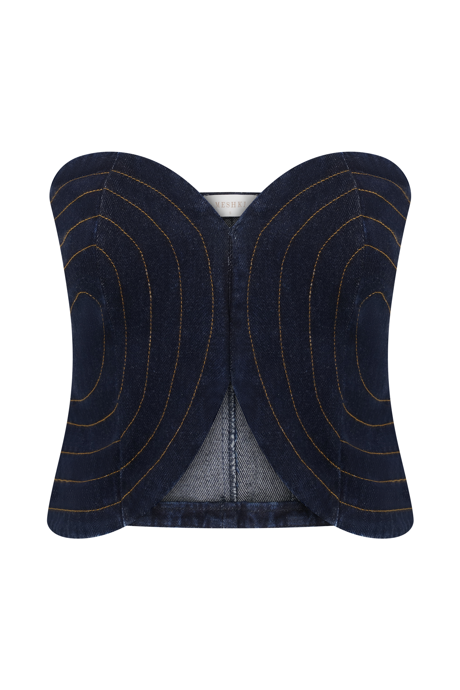 Tully Strapless Topstitch Denim Top - Indigo Blue