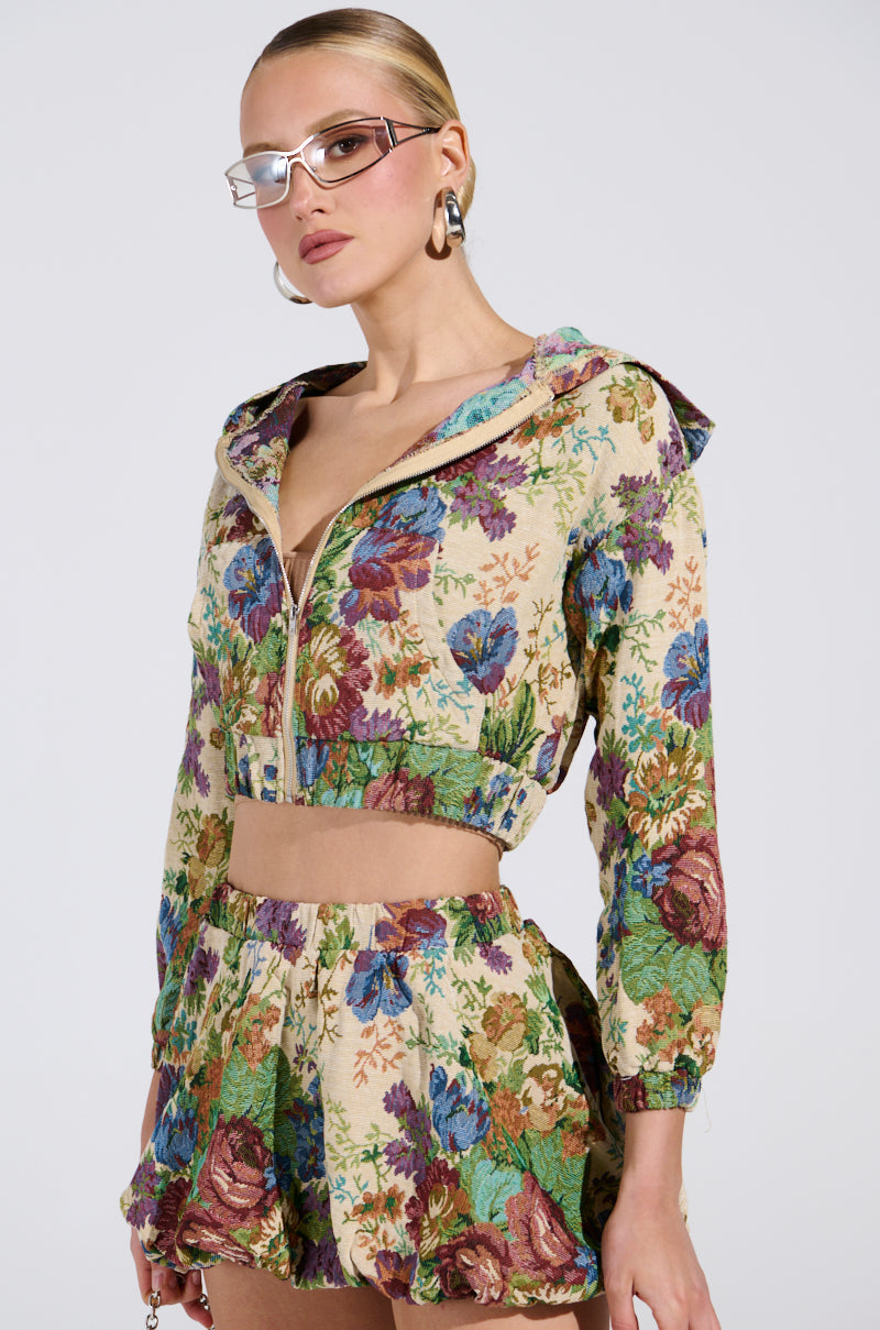 ALL ABOUT ME FLORAL BOMBER JACKET