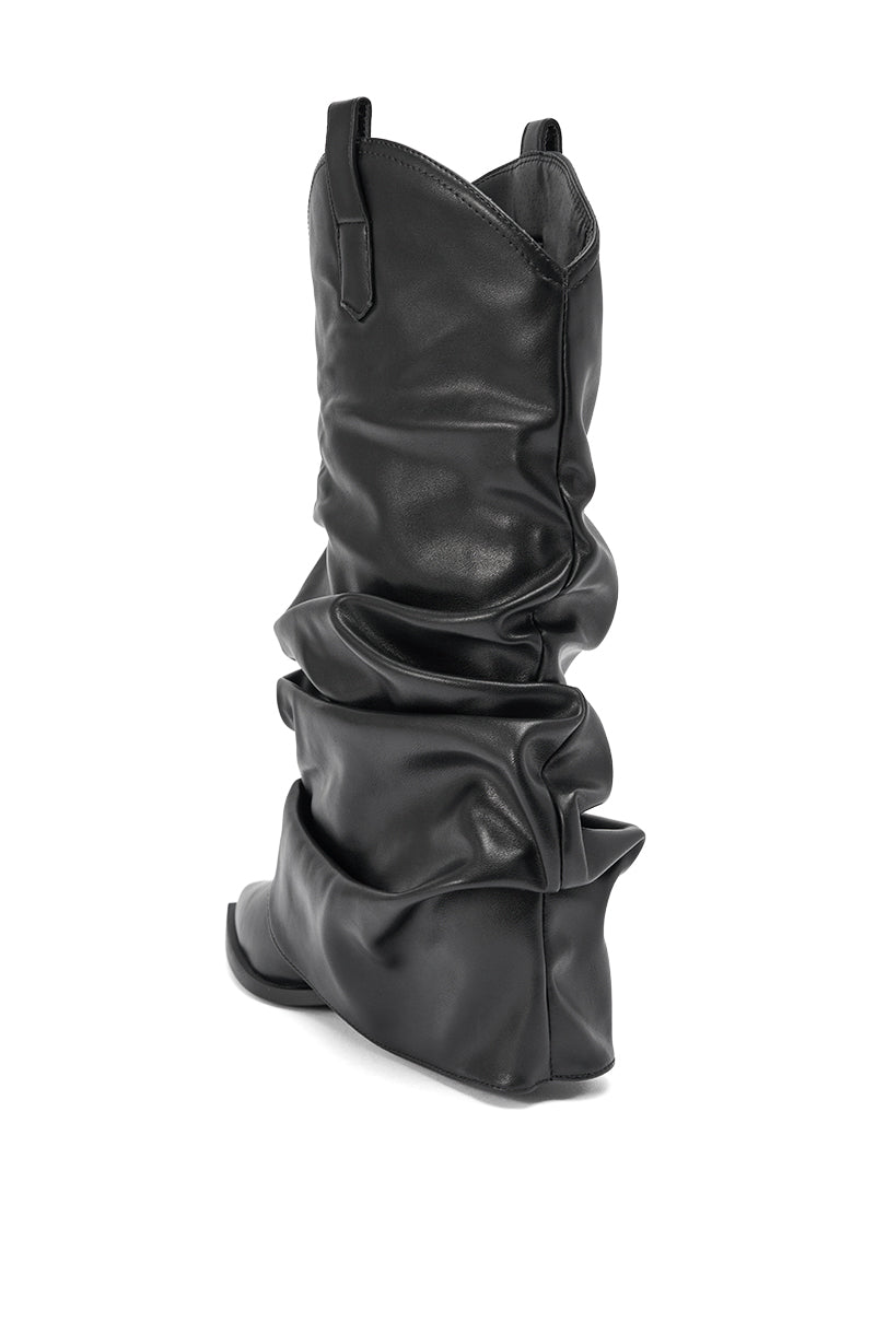 AZALEA WANG HAWKSTON BLACK PU RUCHED WESTERN BOOTIE