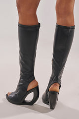 AZEALA WANG ILYSSA BLACK NOVELTY WEDGE KNEE HIGH BOOTIE