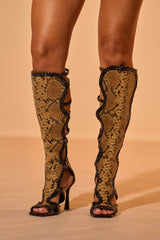 AKIRA GOLD INDRANI BLACK HIGH SHAFT GLADIATOR SANDAL