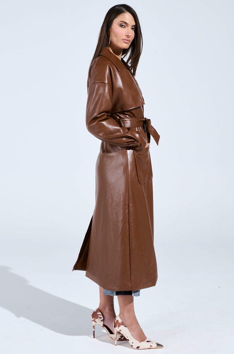 BUTTER LUXE FAUX LEATHER TRENCH IN BROWN