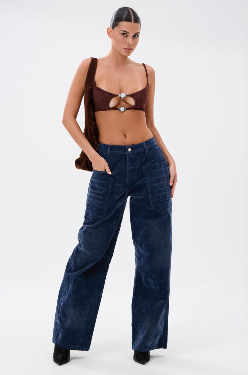 VALERIE VELVET EFFECT WIDE LEG PANT IN BLUE
