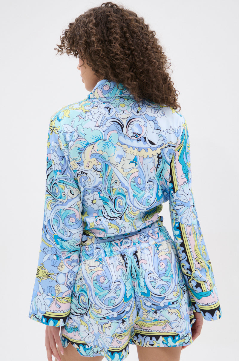 CRAZY IS GOOD PRINTED TIE FRONT BLOUSE