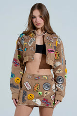 MEENA CROPPED PATCH DENIM JACKET