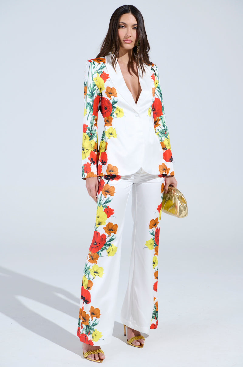 MIND MY OWN FLORAL SATIN TROUSERS