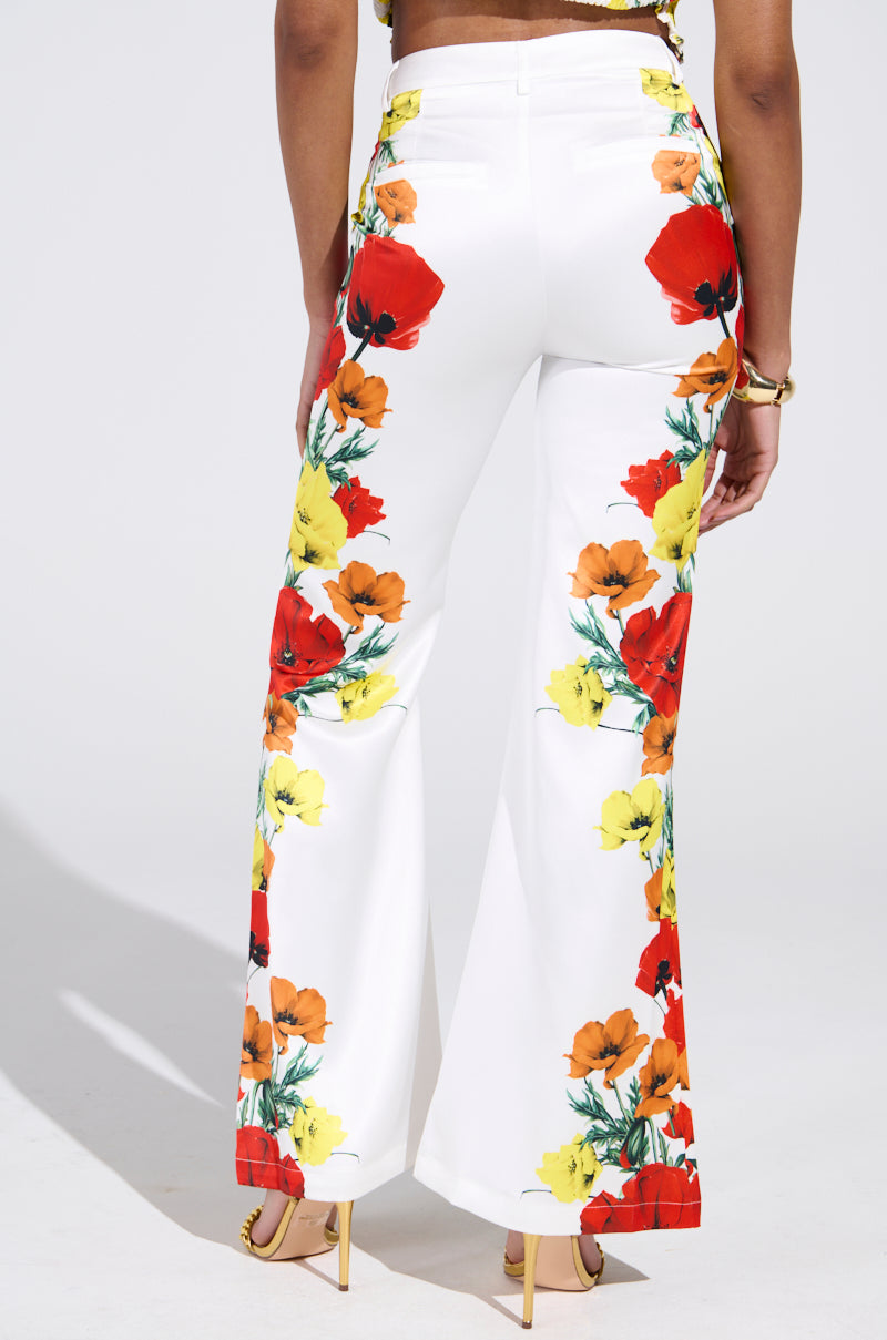 MIND MY OWN FLORAL SATIN TROUSERS