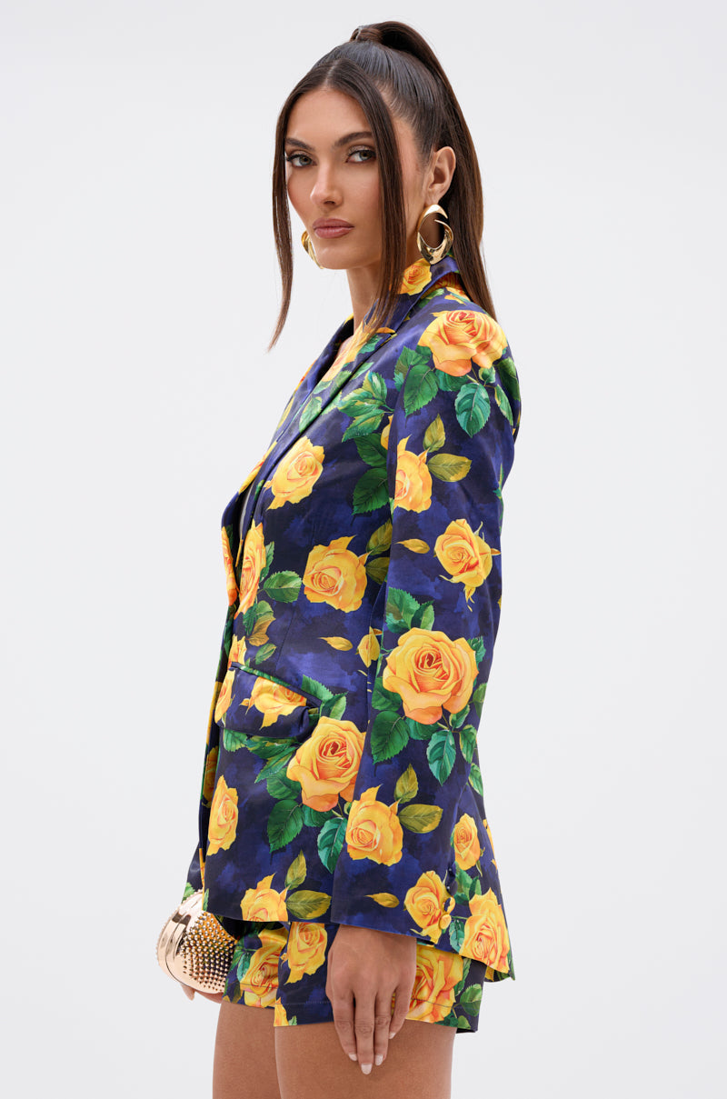 DOZEN ROSES SATIN BLAZER IN NAVY