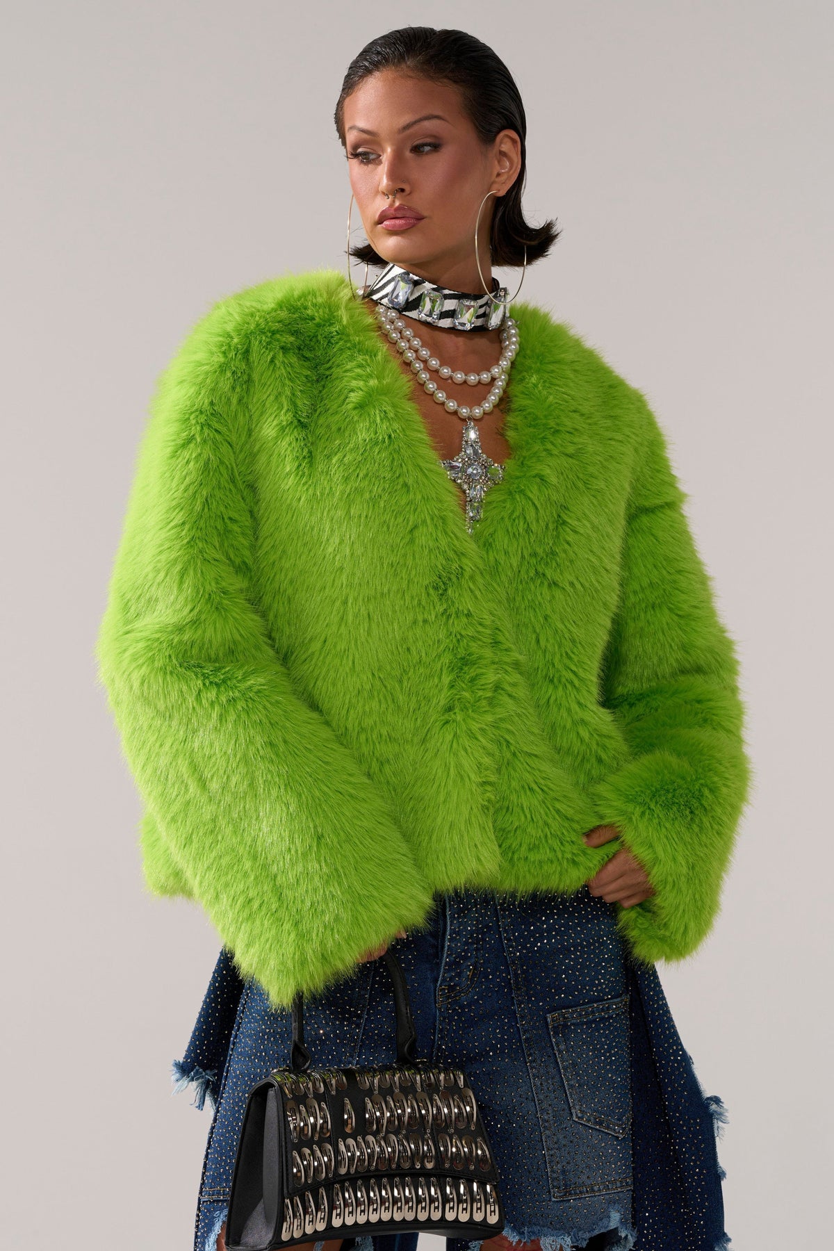SLIME TIME FAUX FUR COAT IN LIME
